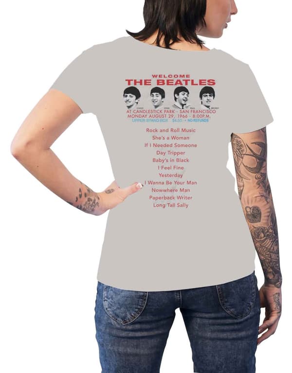 The Beatles T Shirt Candlestick Park 1966 Official Womens Skinny Fit Grey