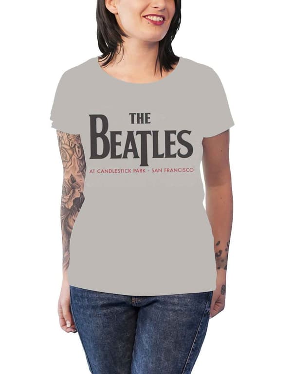 The Beatles T Shirt Candlestick Park 1966 Official Womens Skinny Fit Grey Grey M