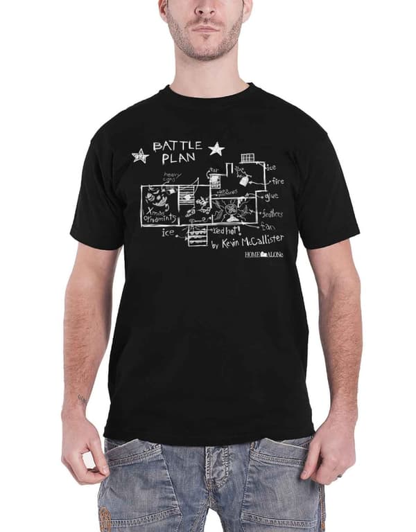 Home Alone T Shirt Kevin McCallister Battle Plan Movie Logo Official Mens Black XXL
