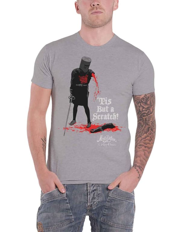 Monty Python T Shirt Holy Grail Tis But A Scratch Movie Official Mens Grey