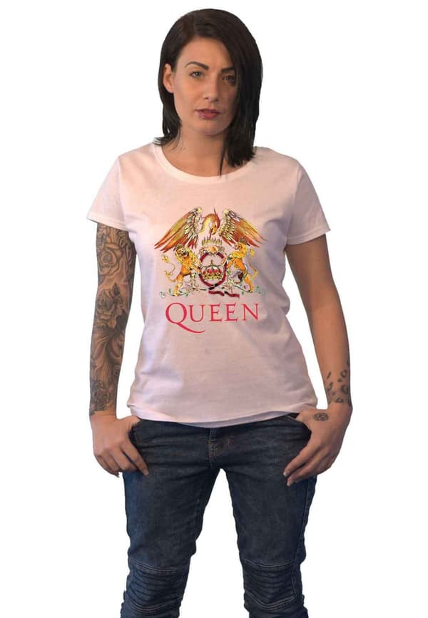 Queen T Shirt Classic Crest Band Logo Official Womens Skinny Fit White White XXL