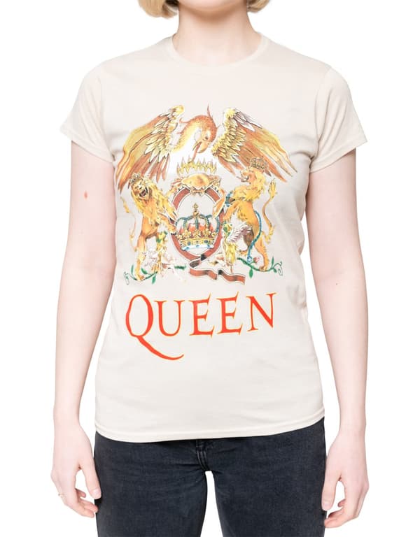 Queen T Shirt Classic Crest Band Logo Official Womens Skinny Fit Sand