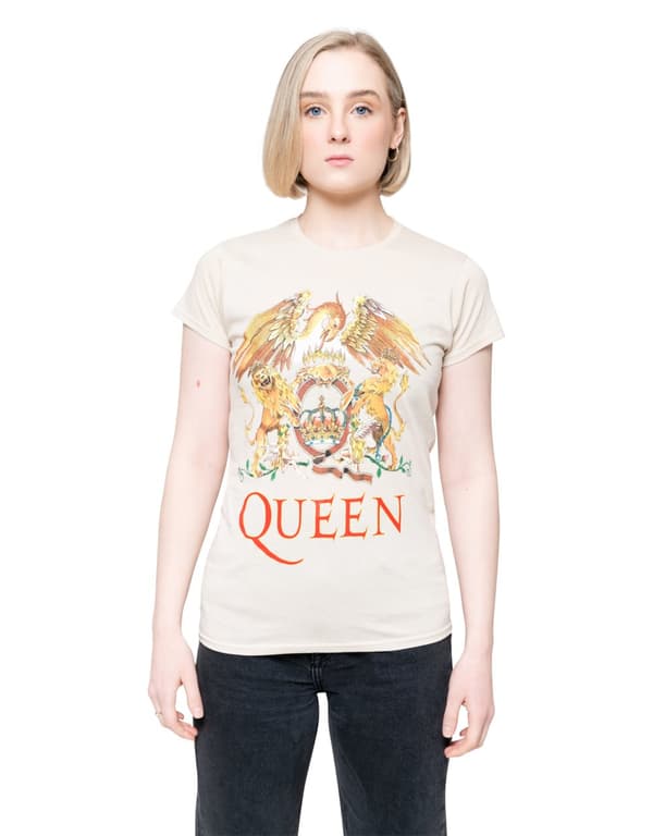 Queen T Shirt Classic Crest Band Logo Official Womens Skinny Fit Sand Sand XXL