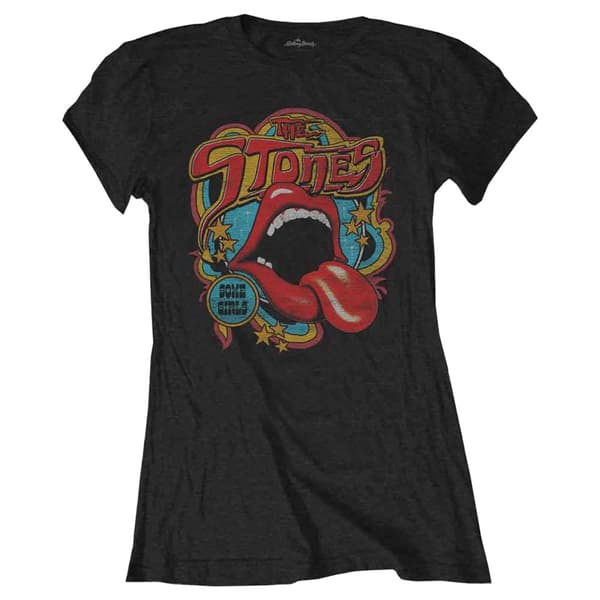 The Rolling Stones T Shirt Retro 70s Vibe Official Womens Skinny Fit Black