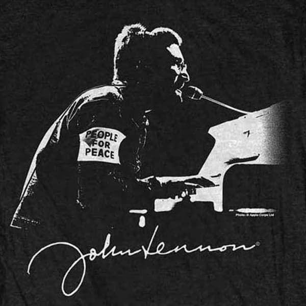 John Lennon T Shirt People for Peace Logo Official Womens Skinny Fit Black