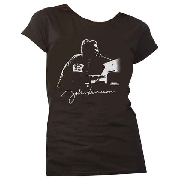John Lennon T Shirt People for Peace Logo Official Womens Skinny Fit Black