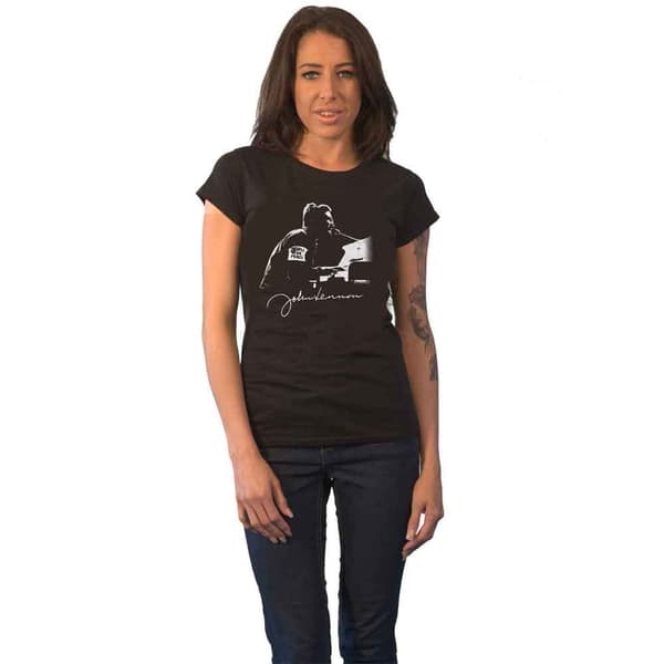 John Lennon T Shirt People for Peace Logo Official Womens Skinny Fit Black