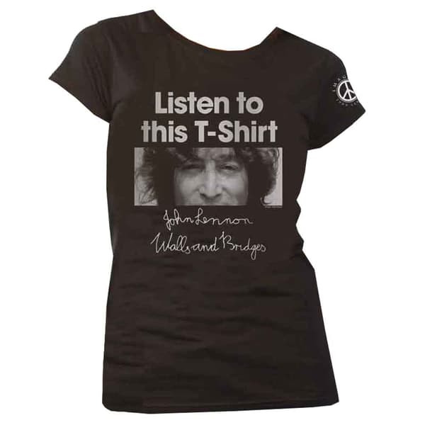 John Lennon T Shirt Listen to this T-Shirt Official Womens Skinny Fit Black