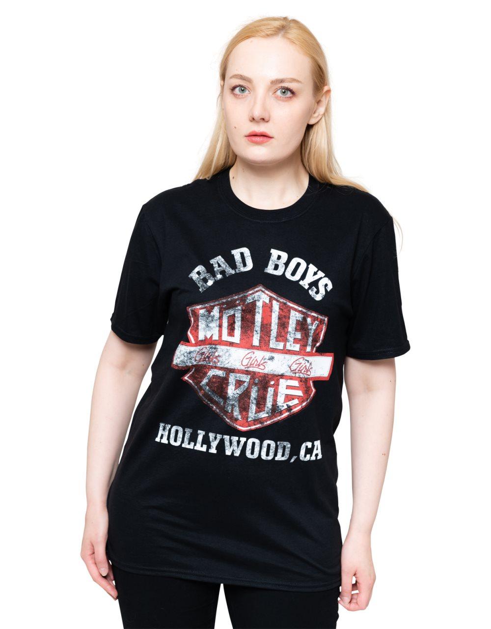 Motley Crue T Shirt Bad Boys Shield Distressed Band Logo Official Unisex Black