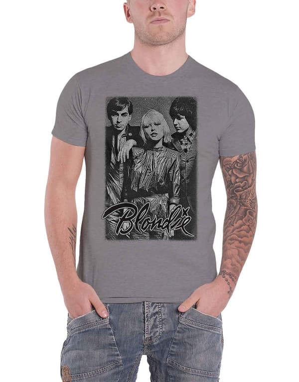 Blondie T Shirt Promo Shot Band Logo Debbie Harry Official Mens Grey