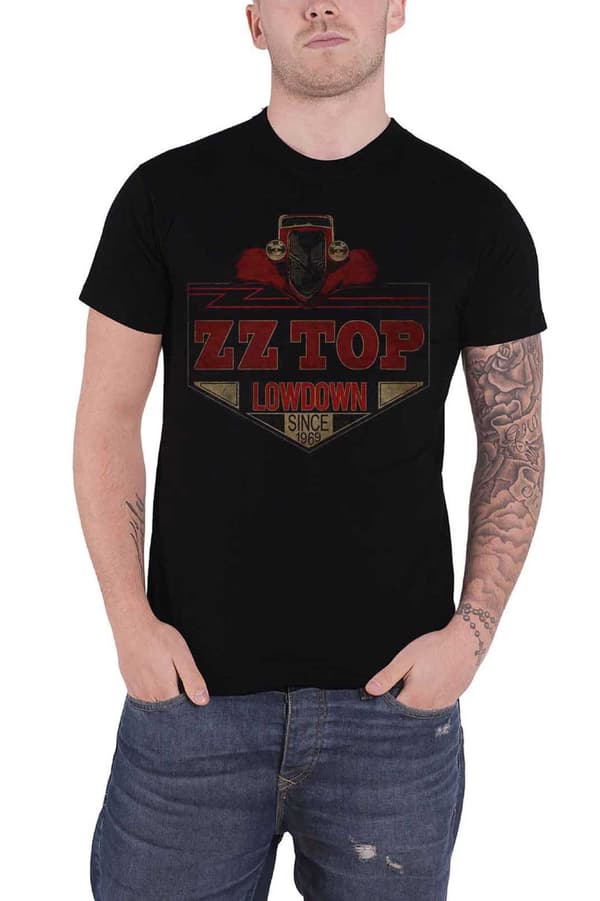 ZZ Top T Shirt Lowdown Band Logo Official Mens Black