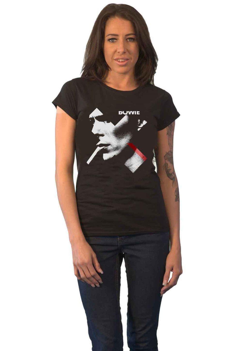 David Bowie T Shirt X Smoke Red Logo Official Womens Skinny Fit Black