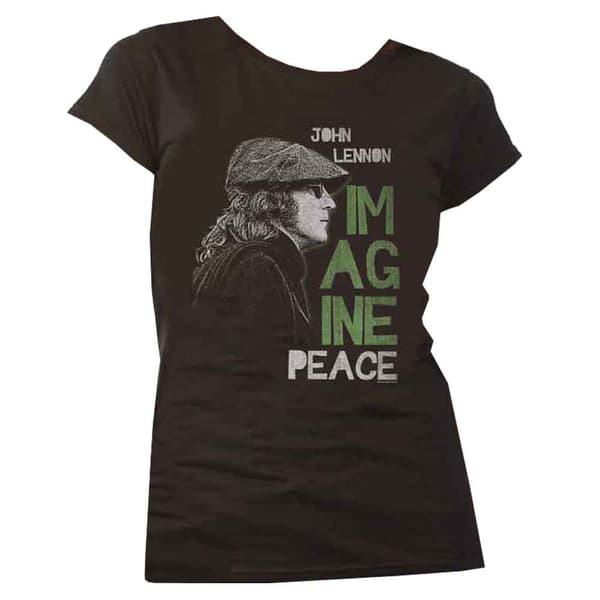 John Lennon T Shirt Imagine Peace Logo Official Womens Skinny Fit Black