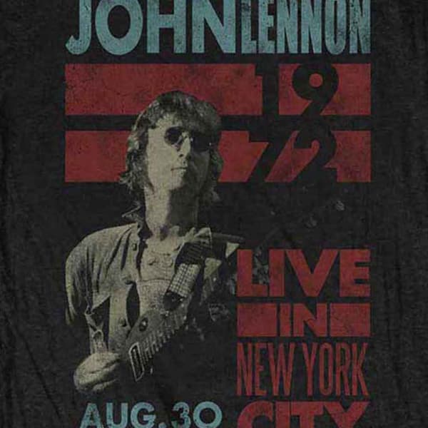 John Lennon T Shirt Live in NYC 1972 Official Womens Skinny Fit Black