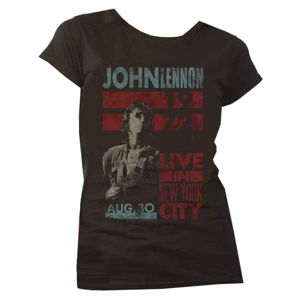 John Lennon T Shirt Live in NYC 1972 Official Womens Skinny Fit Black