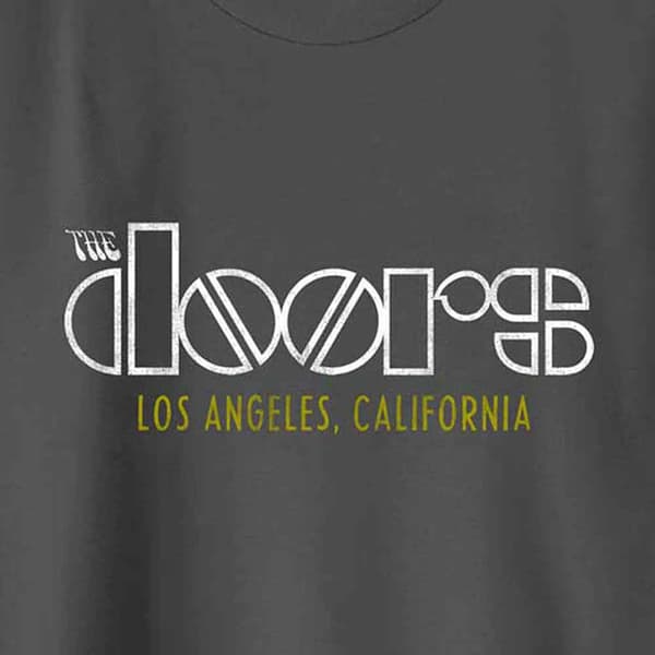 The Doors T Shirt LA California Band Logo Official Unisex Charcoal Grey