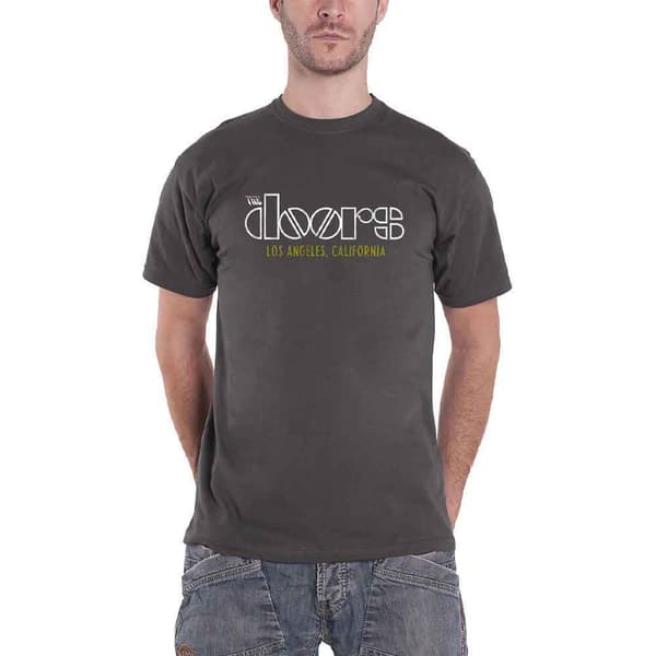 The Doors T Shirt LA California Band Logo Official Unisex Charcoal Grey Charcoal XS