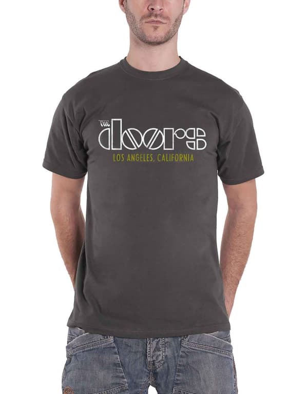 The Doors T Shirt LA California Band Logo Official Unisex Charcoal Grey