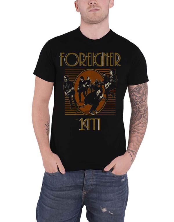 Foreigner T Shirt Est 1977 Band Logo Official Mens Black