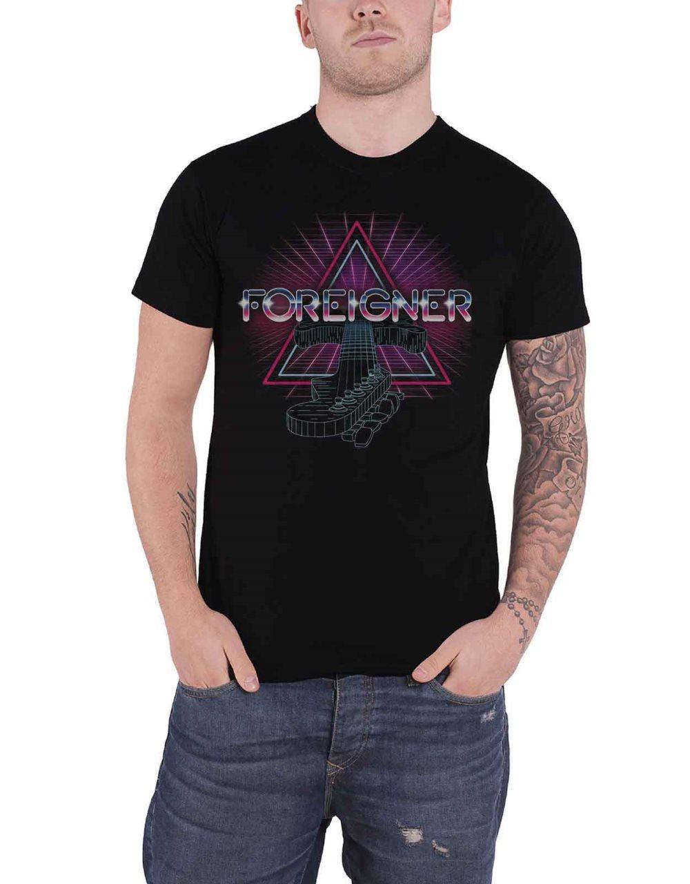 Foreigner T Shirt Neon Guitar Band Logo Official Mens Black