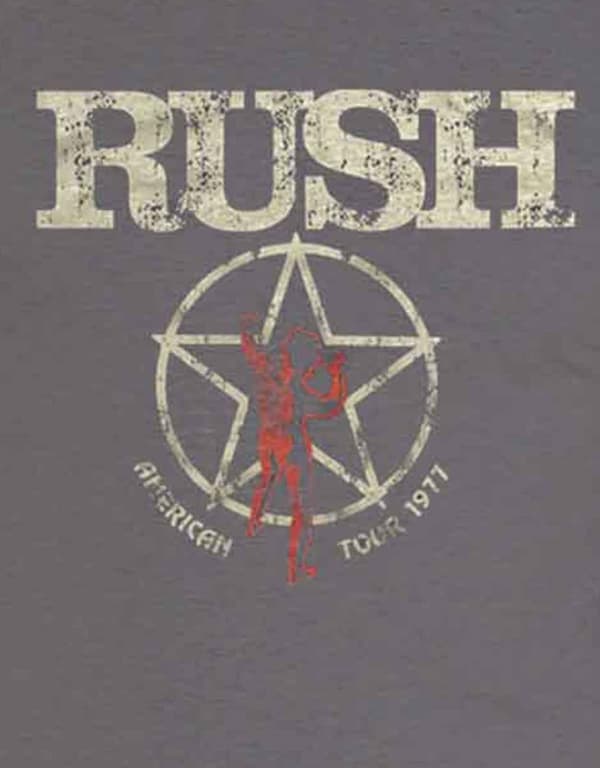 Rush T Shirt American Tour 1977 Band Logo distressed Official Mens Dark Grey