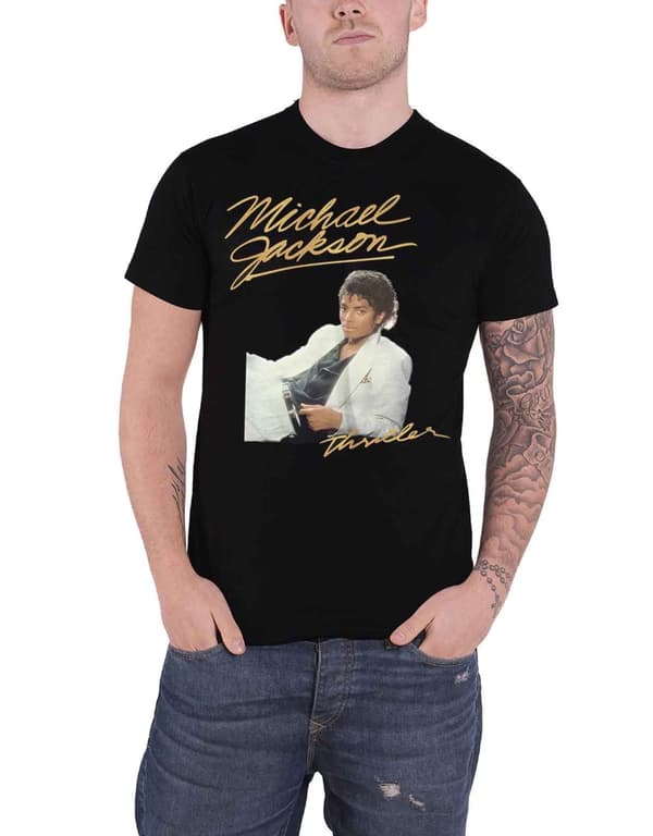 Michael Jackson T Shirt Thriller Logo White Suit Official Black