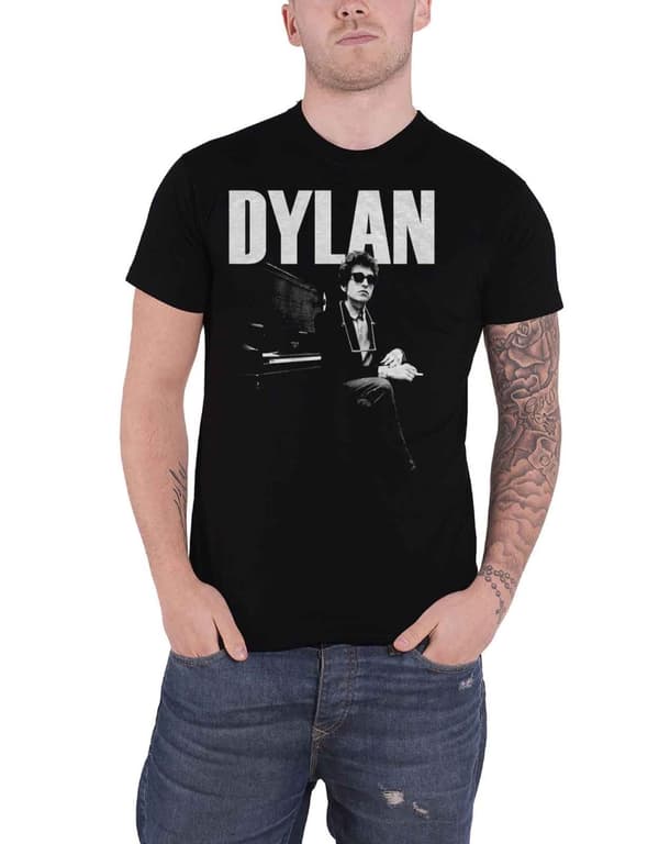 Bob Dylan T Shirt At Piano Logo Official Mens Black Black XL