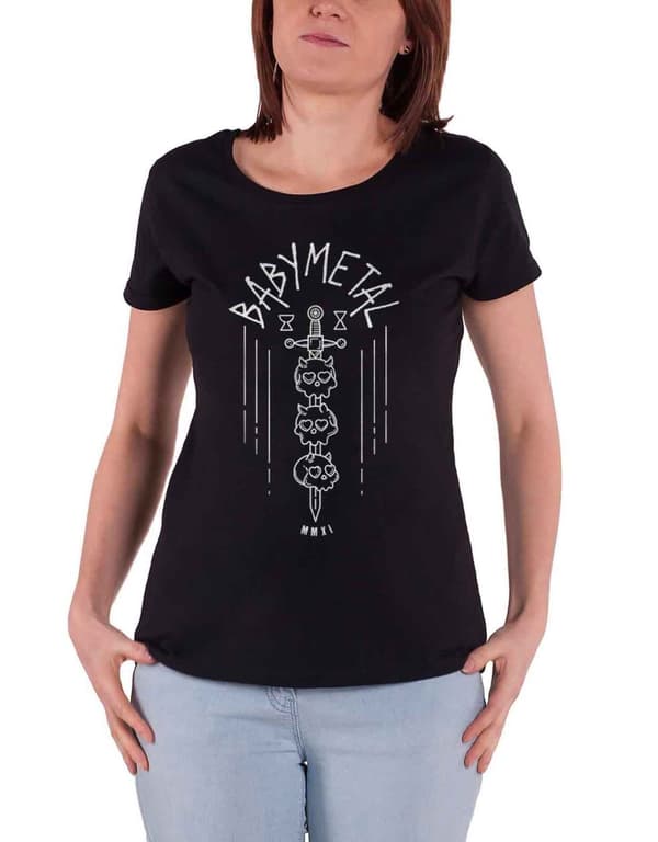 Babymetal T Shirt Skull Sword Band Logo Official Womens Skinny Fit Black Black 14