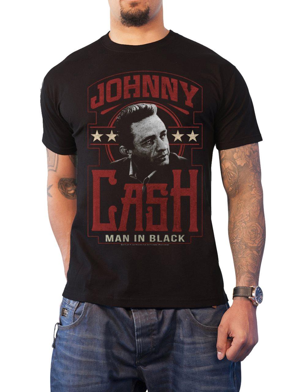 Johnny Cash T Shirt Man in Black Vintage Logo Official Mens Black