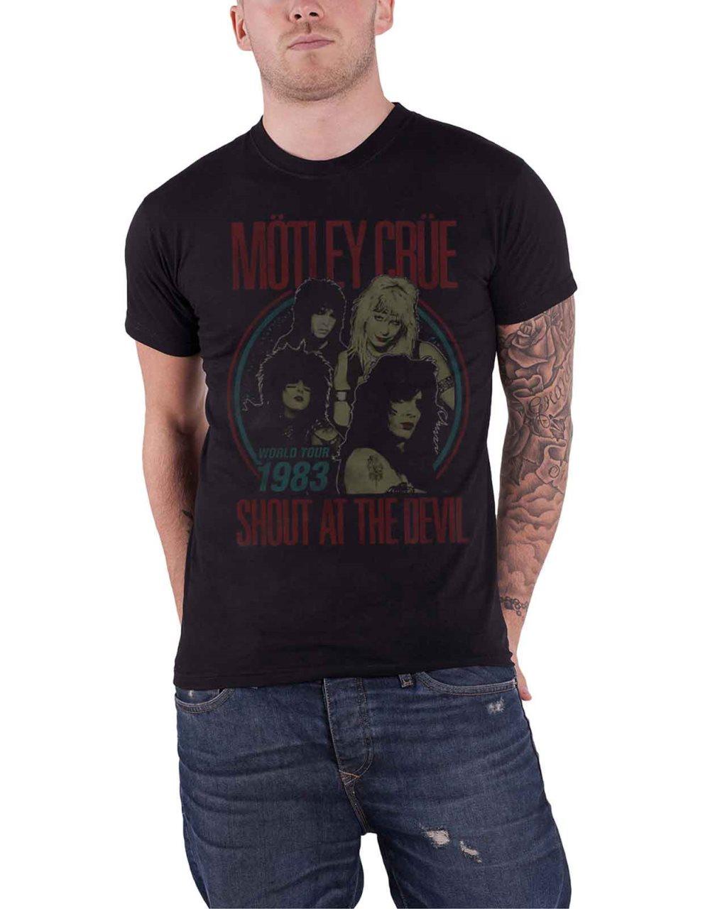 Motley Crue T Shirt Shout at the Devil Vintage World Tour Official Mens Black