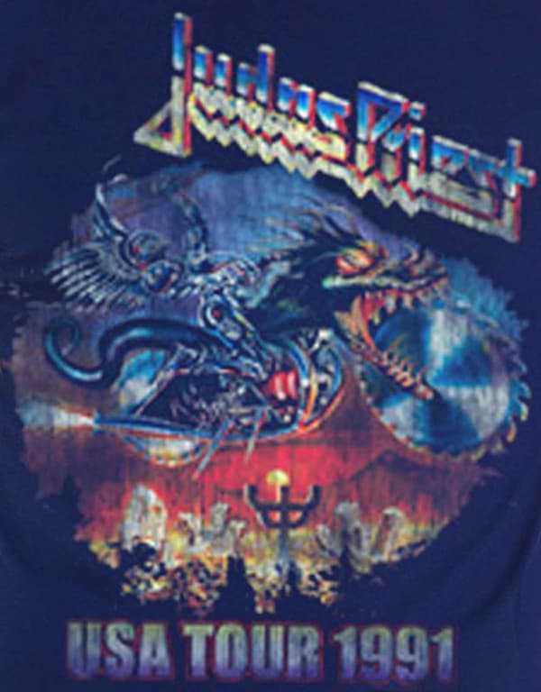 Judas Priest T Shirt Painkiller US Tour 1991 Distressed Logo Official Mens Navy XXL