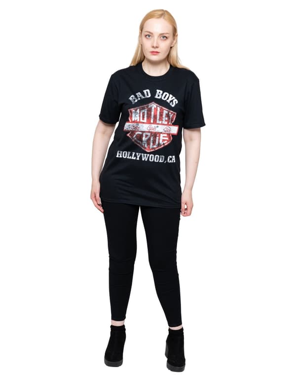 Motley Crue T Shirt Bad Boys Shield Distressed Band Logo Official Unisex Black