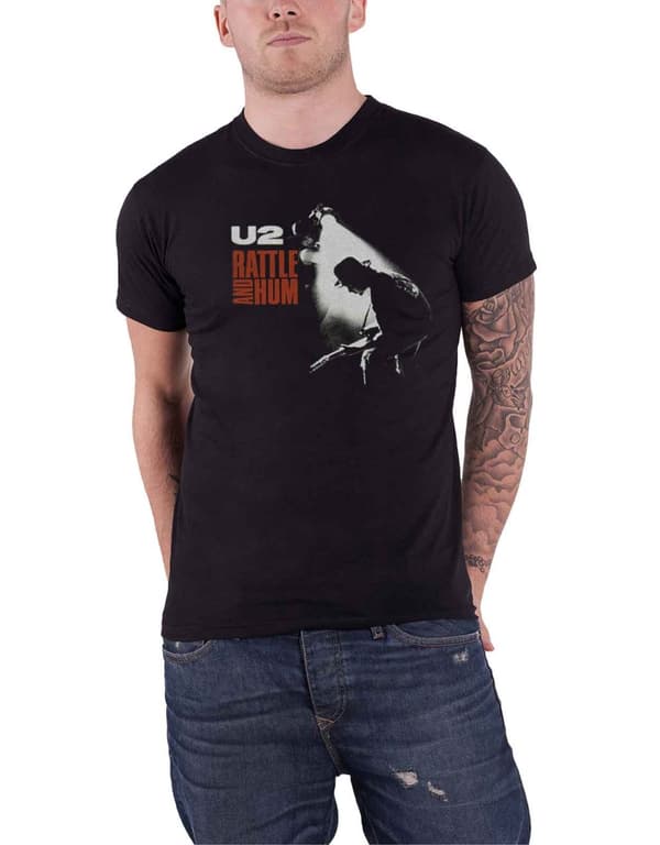 U2 T Shirt Rattle & Hum Album Cover Band Logo Official Mens Black Black XL