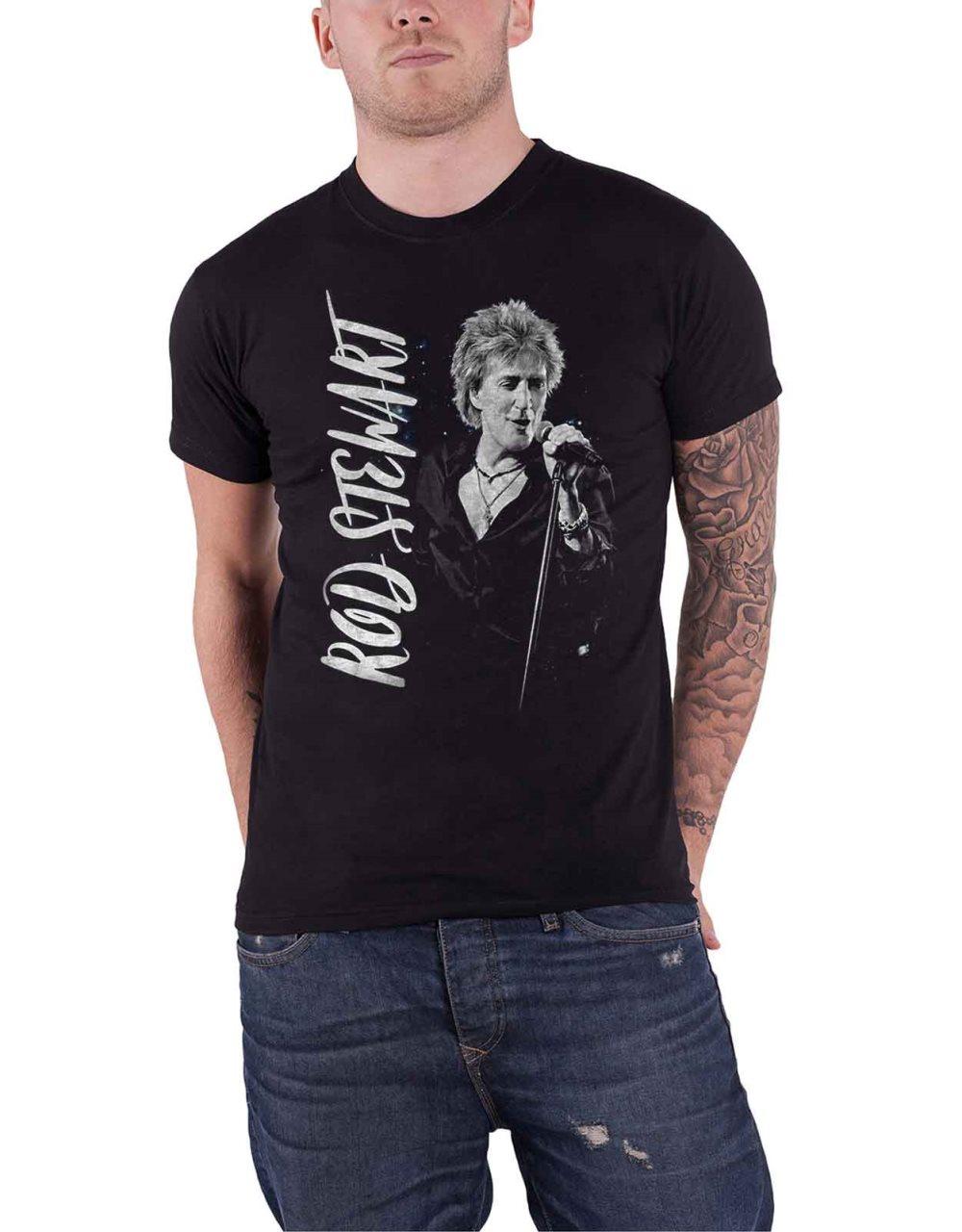 Rod Stewart T Shirt ADMAT Portrait Live Logo Official Mens Black