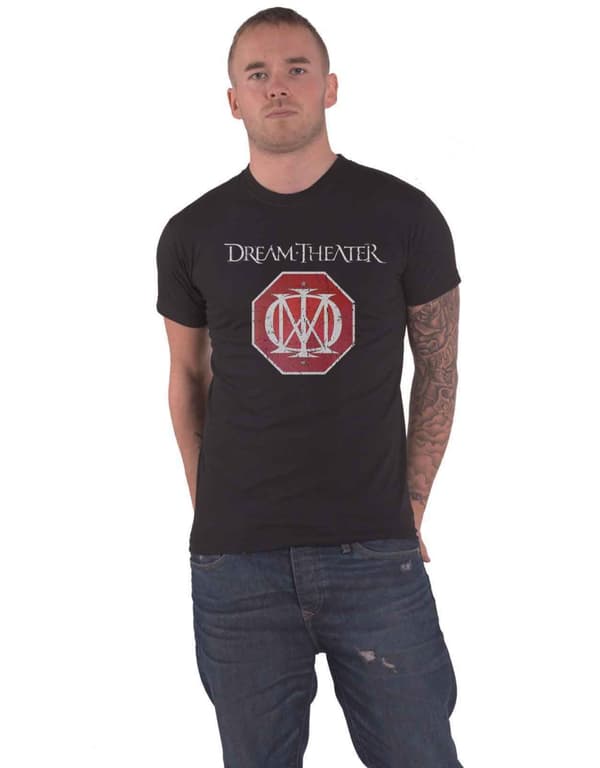 Dream Theater T Shirt Distressed Red Band Logo Official Mens Black XXL