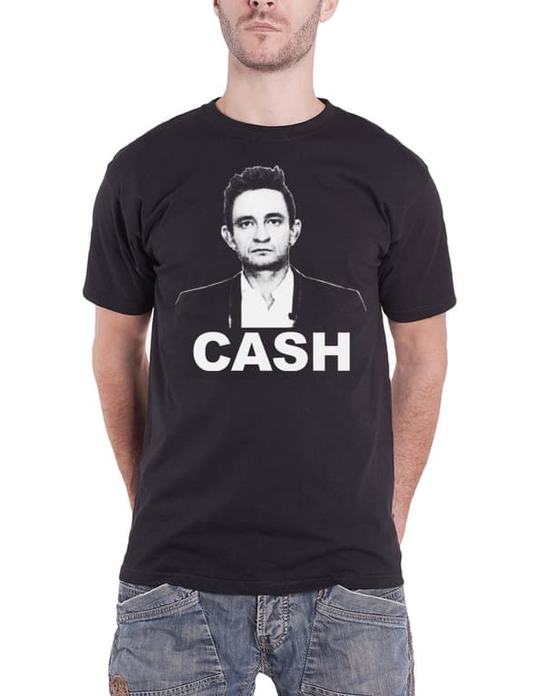 Johnny Cash T Shirt Straight Stare portrait logo Official Mens Black