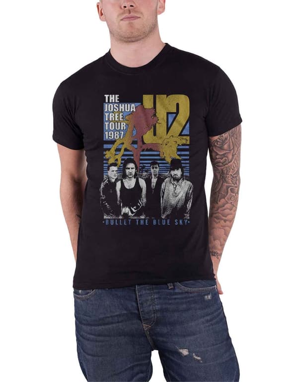 U2 T Shirt Bullet The Blue Sky Band Logo Official Mens Black