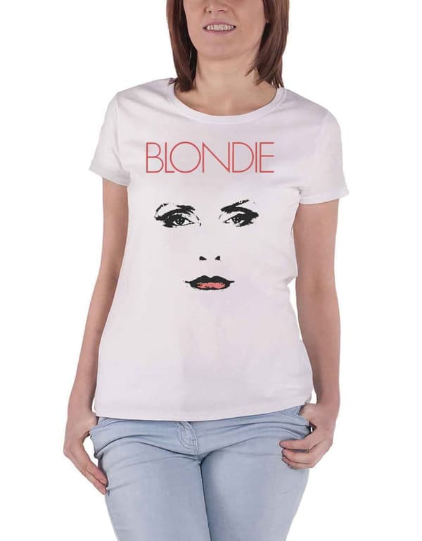 Blondie T Shirt Staredown Debbie Harry Logo Official Womens Skinny Fit White
