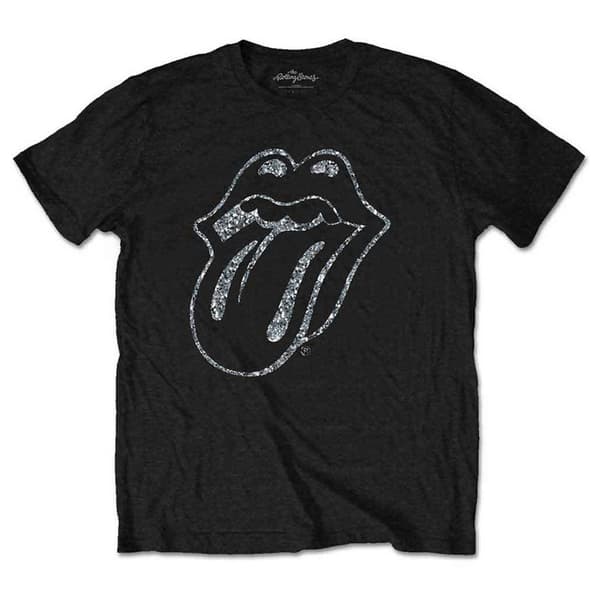 The Rolling Stones T Shirt Tongue Diamante Band Logo Official Unisex Black Black S