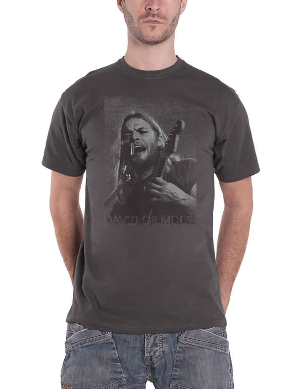 David Gilmour T Shirt On Microphone Halftone Official Mens Charcoal Grey