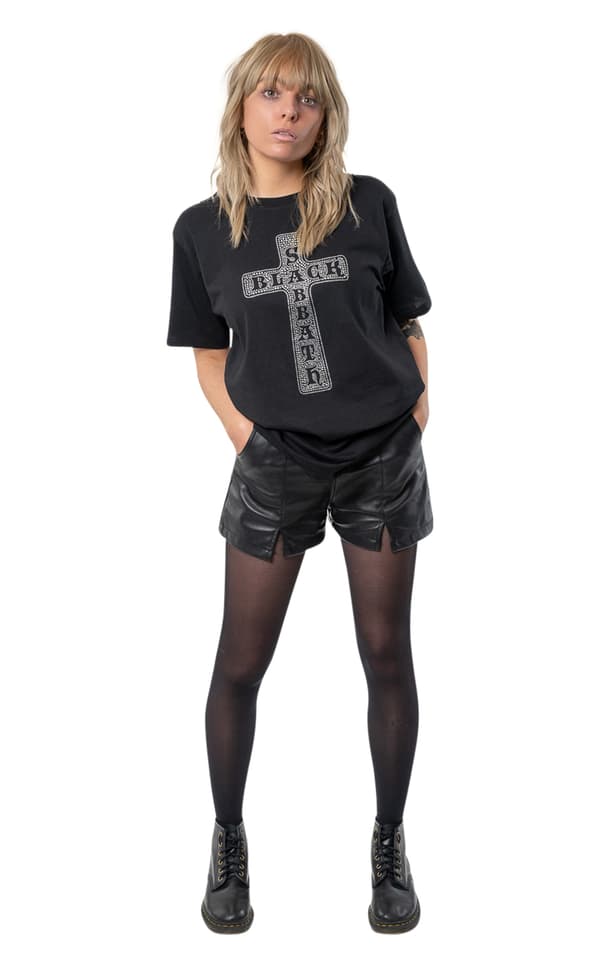 Black Sabbath T Shirt Diamante Cross Band Logo Official Unisex Black