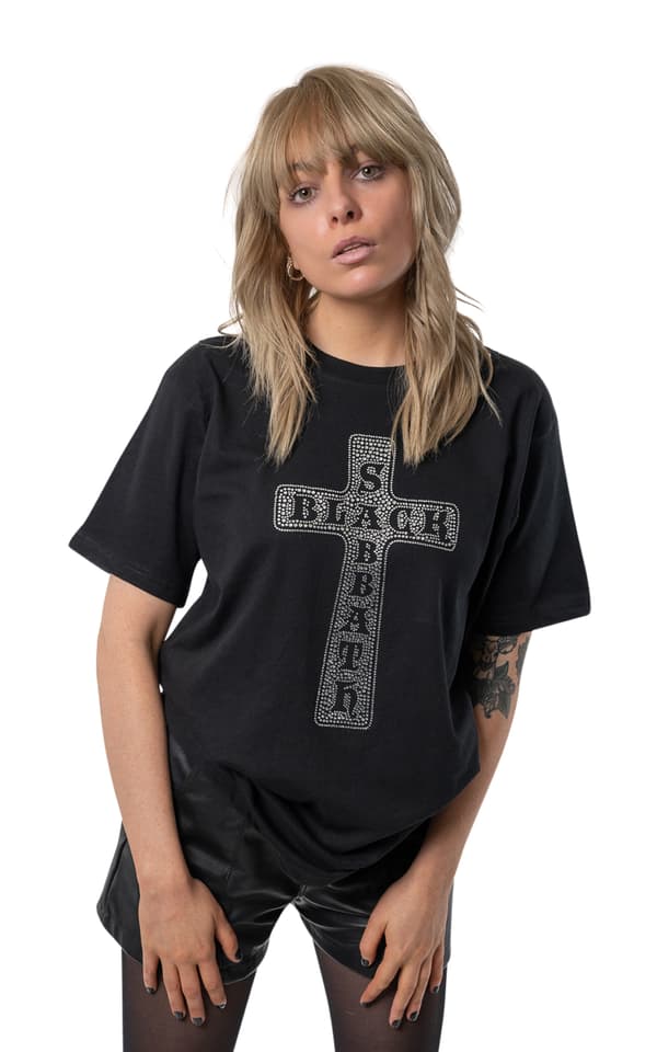 Black Sabbath T Shirt Diamante Cross Band Logo Official Unisex Black