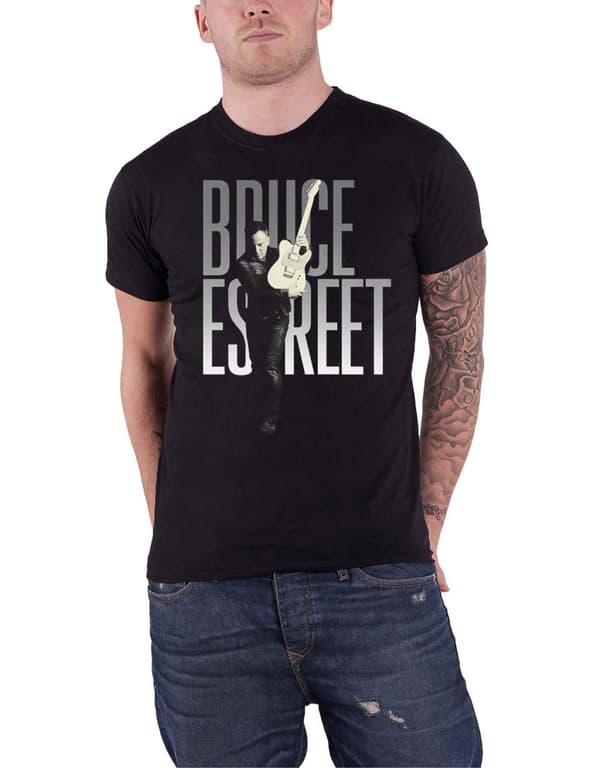 Bruce Springsteen T Shirt E Street Band Logo Guitar Stance Official Mens Black Black M