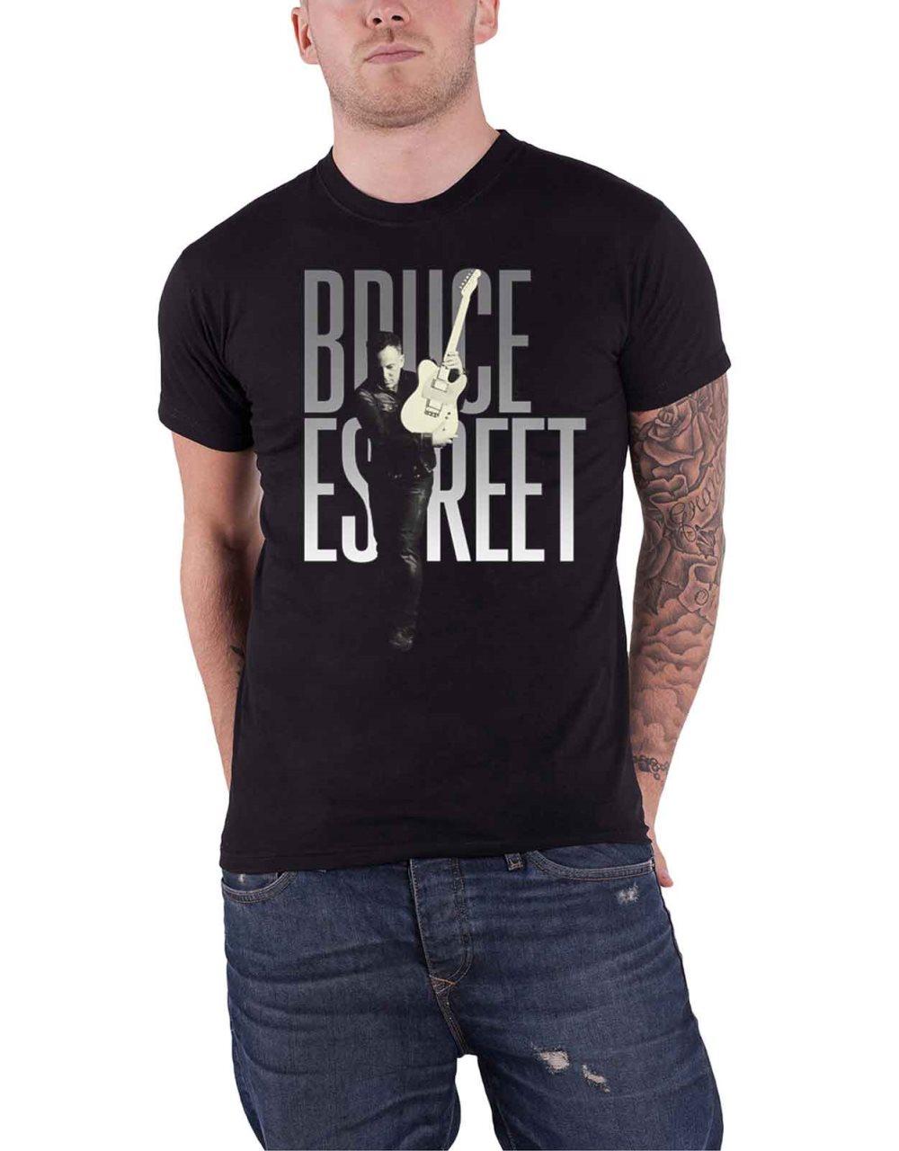 Bruce Springsteen T Shirt E Street Band Logo Guitar Stance Official Mens Black