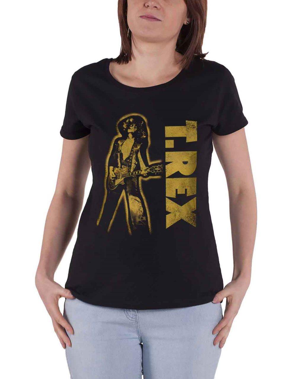 T Rex T Shirt Guitar Stance Distressed Logo Official Womens Skinny Fit Black