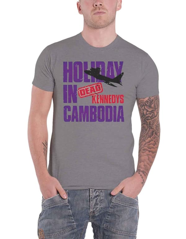 Dead Kennedys T Shirt Holiday in Cambodia Plane Band Logo Official Mens Grey