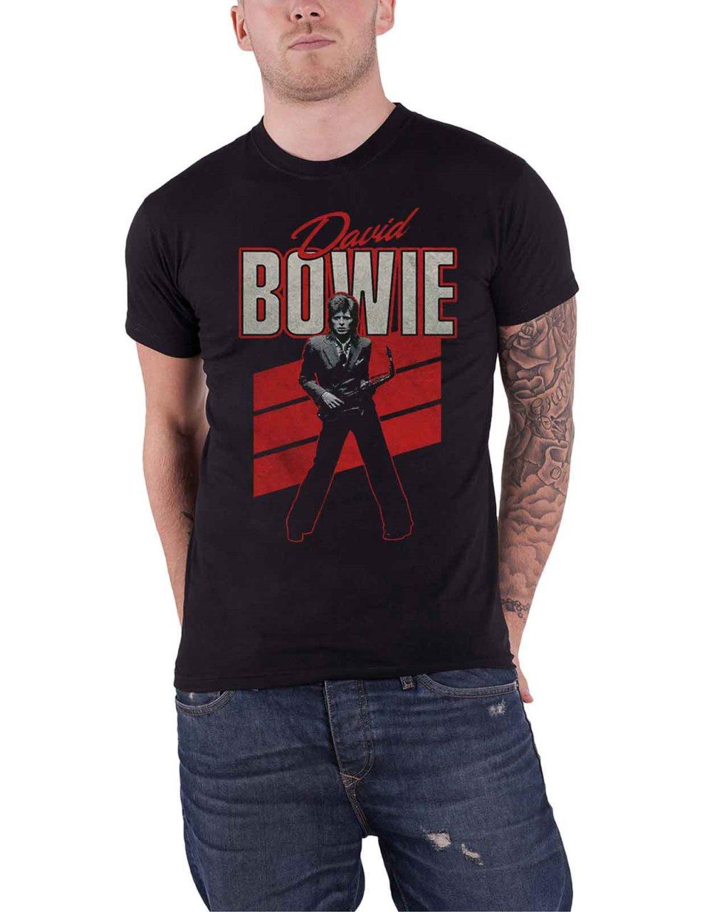 David Bowie T Shirt Red Sax Retro Logo Official Mens Black