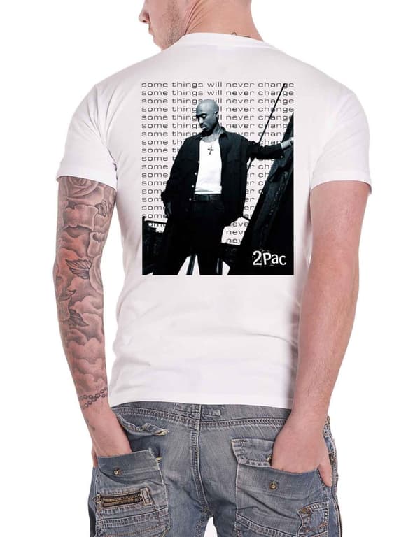 Tupac T Shirt Changes Back Print Repeat Logo Official Mens White