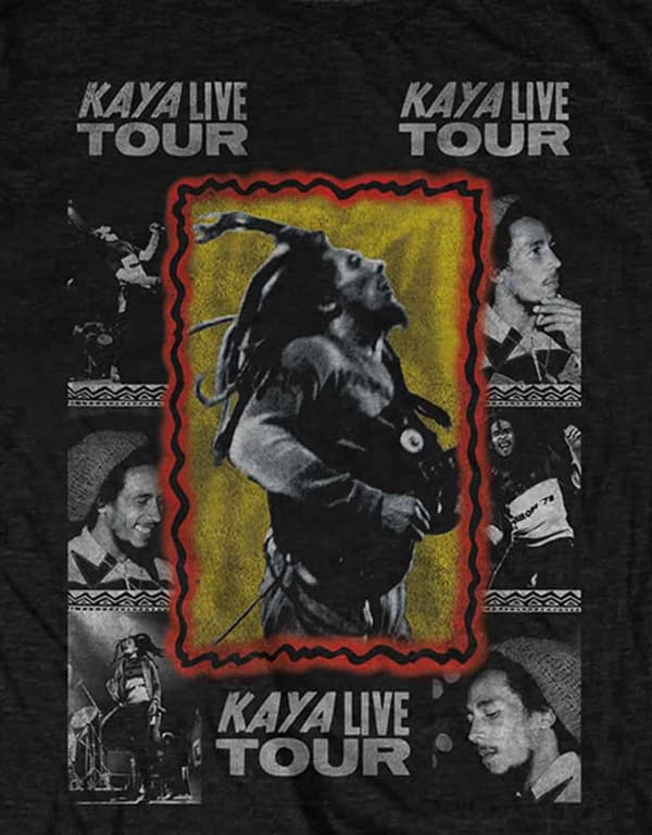 Bob Marley T Shirt Kaya Live Tour Dates Logo Legend Official Mens Black