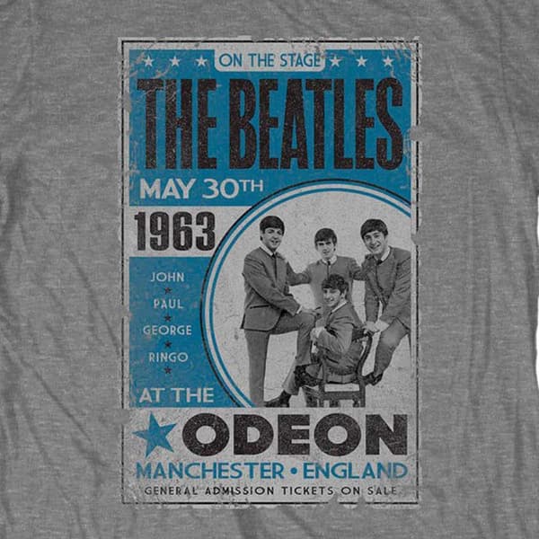 The Beatles T Shirt Live Odeon Manchester 1963 Poster Official Mens Grey